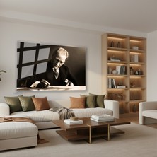 Tablonhazır Yatay Cam Tablo Salon Duvar Tablosu Yatay Cam Ataturk Yazi Yazarken Yeni Ev Hediyesi Ofis Tablosu