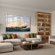 Tablonhazır Yatay Cam Tablo Salon Duvar Tablosu Yelkenligemi Yeni Ev Hediyesi Ofis Tablosu