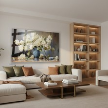 Tablonhazır Yatay Cam Tablo Salon Duvar Tablosu Yatay Cam Vazodabeyazcicekler2 Yeni Ev Hediyesi Ofis Tablosu