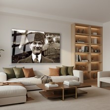 Tablonhazır Yatay Cam Tablo Salon Duvar Tablosu Yatay Cam Gulen Ataturk Yeni Ev Hediyesi Ofis Tablosu