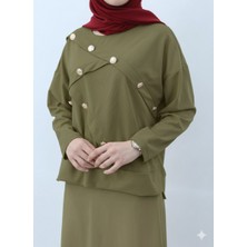 Ribana Classic Kadın Dokuma Kumaş Düğme Detaylı Uzun Etekli Tesettür Takım