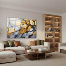 Tablonhazır Yatay Cam Tablo Salon Duvar Tablosu Yatay Cam Grialtinyapraklar Yeni Ev Hediyesi Ofis Tablosu