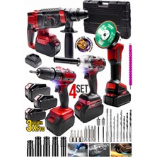 Şarjlı Darbeli 4'lü Set, Taşlama ve Matkap, Hediye, 13MM, 650NM
