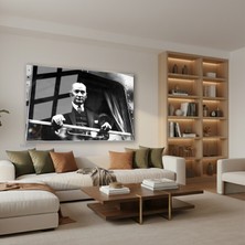 Tablonhazır Yatay Cam Tablo Salon Duvar Tablosu Yatay Cam Ataturk Trende Yeni Ev Hediyesi Ofis Tablosu