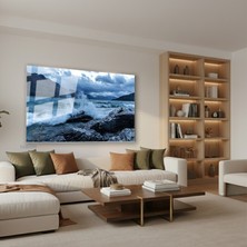 Tablonhazır Yatay Cam Tablo Salon Duvar Tablosu Yatay Cam Dalga ve Kaya Yeni Ev Hediyesi Ofis Tablosu