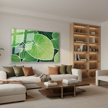 Tablonhazır Yatay Cam Tablo Salon Duvar Tablosu Yatay Cam Yapraklar Yeni Ev Hediyesi Ofis Tablosu