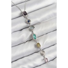 Dktt Pirinç Renkli Zirkon Taşlı Model Gümüş Renk Kadın Y Kolye - TJ-BKO10440