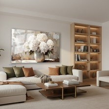 Tablonhazır Yatay Cam Tablo Salon Duvar Tablosu Yatay Cam Vazodabeyazcicekler Yeni Ev Hediyesi Ofis Tablosu