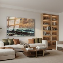 Tablonhazır Yatay Cam Tablo Salon Duvar Tablosu Yatay Cam Klasik Dalgali Sahil Yeni Ev Hediyesi Ofis Tablosu