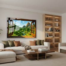 Tablonhazır Yatay Cam Tablo Salon Duvar Tablosu Yatay Cam Piksel Pencere Manzara Yeni Ev Hediyesi Ofis Tablosu