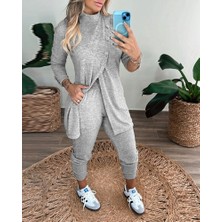 Deridün Yıldız Shoes Kadın Uzun Kollu Balıkçı Yaka Önden Düğmeli Bluz ve Pantolon Yumoş Ikili Takım