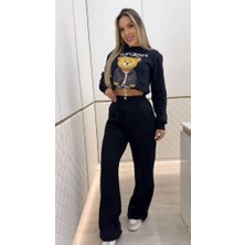 Deridün Yıldız Shoes Kadın Uzun Kollu Bisiklet Yaka Desenli Iki Iplik Şardonlu Bluz ve Pantolon Ikili Takım