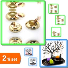 Hereveoyuncak 3 Adet Pirinç Küllük + Siyah Geyik Tasarımlı Takı Standı - 2li Set A0H3E3