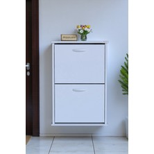 Eliusta Holen Beyaz Renk Ayakkabılık 2 Düşer Kapak 52 cm Genişlik Kapı Önü Asma Ayakkabılık 52X74X26 cm