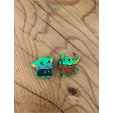 Özbience Sevimli Baby Yoda Jibbitz Süsü 2'li Set, Terliklere Eğlence Katın