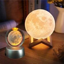 Özbience 3D Ay Mom Sarı Gece Lambası ve Dolunay Ay Gezegen Işıklı Cam Küre