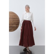 Deridün Yıldız Shoes Kadın Yüksek Bel Arkadan Fermuarlı Kırışık Geniş Kesimli Vural Etek