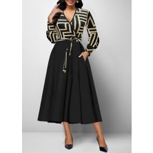 Deridün Yıldız Shoes Kadın Uzun Kollu Kruvaze Yaka Dalgıç Krep Midi Boy Elbise