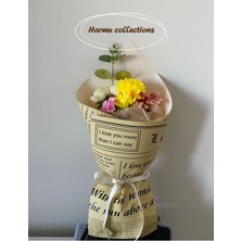 Özbience El Yapımı Renkli Aşk Çiçek Buketi, Hediye ve Not Kartı ile