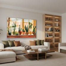 Tablonhazır Yatay Cam Tablo Salon Duvar Tablosu Yatay Cam Saksidakikaktusler Yeni Ev Hediyesi Ofis Tablosu