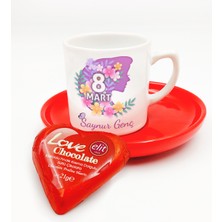 Özbience Kişiye Özel Tasarım Kahve Fincanı ve Elit Kalp Çikolata Seti