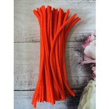 Zedhobi 10 Adet Z18 Neon Turuncu Şönil 30 cm Tüylü Peluş Tel Çiçek Yapımına Okul Öncesi Anaokuluna Uygun