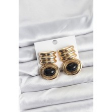 Stillove Pirinç Gold Siyah Renk Vintage Kadın Küpe