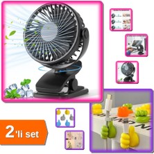 Hereveoyuncak Masaüstü Şarjlı Klipsli Portatif Fan + 10 Adet El Şeklinde Renkli Kablo Tutucu - 2li Set N1A5T5