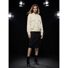 Robin Kadın Ekru Cep Detaylı Angora Ceket