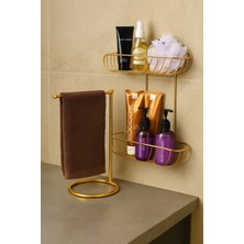 Özbience Pratik Banyo Organizer Seti, Havlu Askısı ve 2 Katlı Şampuanlık Raf