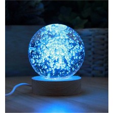 Özbience 3D Kristal Cam Küre Çocuklar Için Ahşap Soketli Gece Lambası
