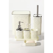 Özbience 7 Parça Desenli Kare Click Kapaklı Beyaz Banyo Seti, 8 Litre