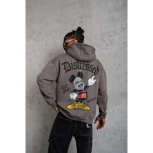 Velmora Fashion Erkek Üç Iplik Baskılı Kapüşonlu Sweat - Gri