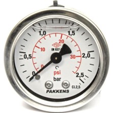 50 mm Gliserinli Manometre, 0-2.5 Bar, Arkadan Bağlantılı, G 1/4 Inç