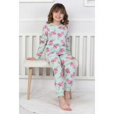 Isobel Flamingolu Kız Pijama Takımı - Yeşil Mint