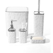 Özbience 5 Parça Kalp Desenli Beyaz Banyo Seti, Kare, Click Kapak, 8 Litre
