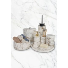 Özbience 12 Parça Mermer Desenli Banyo Seti, Sabunluk, Diş Fırçalık, Çöp Kovası