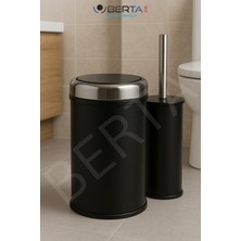 Özbience Siyah 8lt Kapaklı Çöp Kovası ve Tuvalet Fırçası Banyo Seti