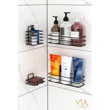 Özbience Pratik Siyah 4’lü Banyo Seti, Şampuanlık, Raf, Sabunluk ve Diş Fırçalık