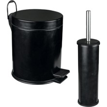 Özbience Pratik Tuvalet Çöp Kovası ve Fırça Seti, Siyah Mat, Temizlik Kolaylığı