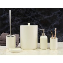 Özbience Şık 5 Parça Polyester Banyo Seti – Krem Renkli, Modern ve Kullanışlı