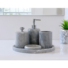 Özbience Şık 5 Parça Mermer Banyo Seti, Sıvı Sabunluk ve Aksesuarlar