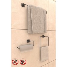 Özbience Kare 3’lü Banyo Aksesuar Seti, Uzun Havlu Askısı, Halka ve Solo Havluluk