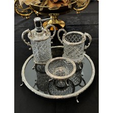 Özbience Şık Kristal Gümüş 4 Parça Cam Banyo Seti, Zarif ve Modern Tasarım