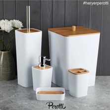 Özbience Banyo Takımı Seti, Şık ve Modern Tasarım, 5'li, Beyaz ve Gümüş Renk