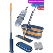 Özbience Pratik Katlanabilir Temizlik Mopu ve Tekerlekli Kova Seti