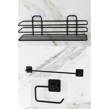 Özbience Siyah Banyo Duş Rafı, Uzun Havluluk ve Tuvalet Kağıtlığı 3'lü Set