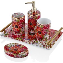 Özbience Lilyum Desenli 5'li Porselen Banyo Seti, 31X20,5X20 cm