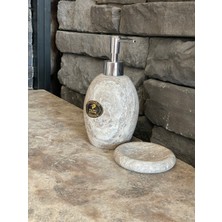 Özbience Silver Traverten Oval Set, Sıvı ve Katı Sabunluklar ile Şıklık