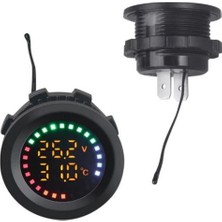 Dijital Akü Voltaj ve Isı Ölçer, 28MM, 12-24V, Yuvarlak Panel Tip